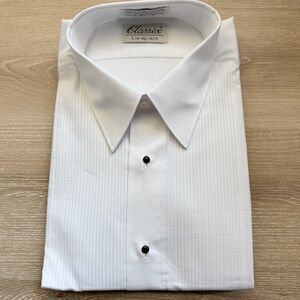 NWT Classix White Pleated Dress Shirt Long Sleeve Formal, Large 16-16.5 38/39